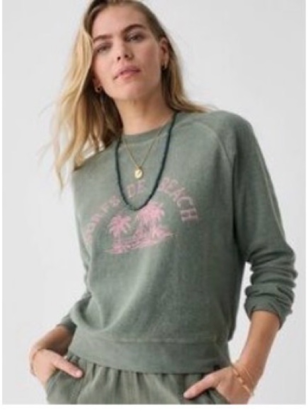 Faherty Beach Organic Cotton Terry Fleece Green Sweatshirt XL